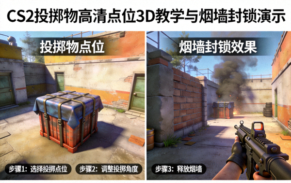 CS2投掷物高清点位3D视频教学与烟墙封锁演示图