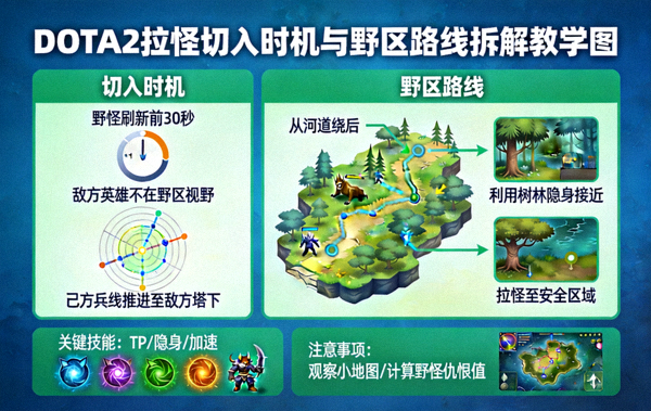 DOTA2拉怪切入时机与野区路线拆解教学图